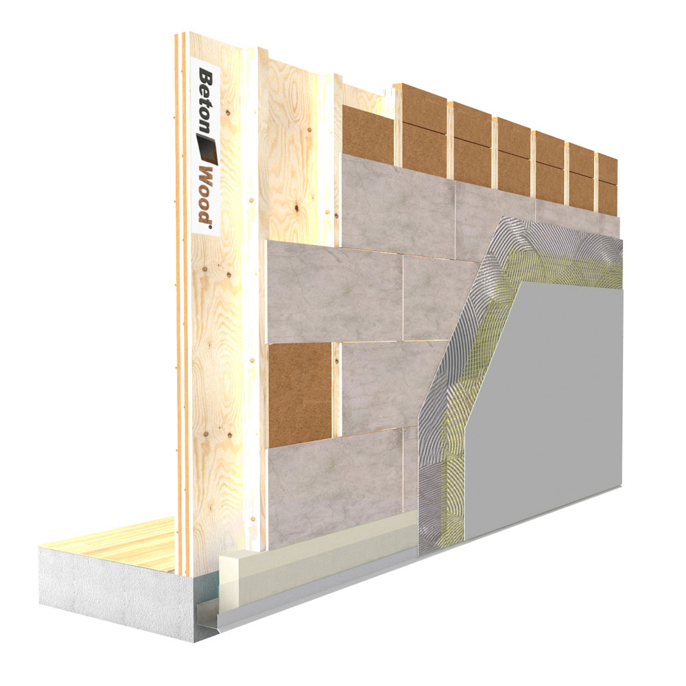 Parete esterna in cementolegno e fibra di legno su X-lam